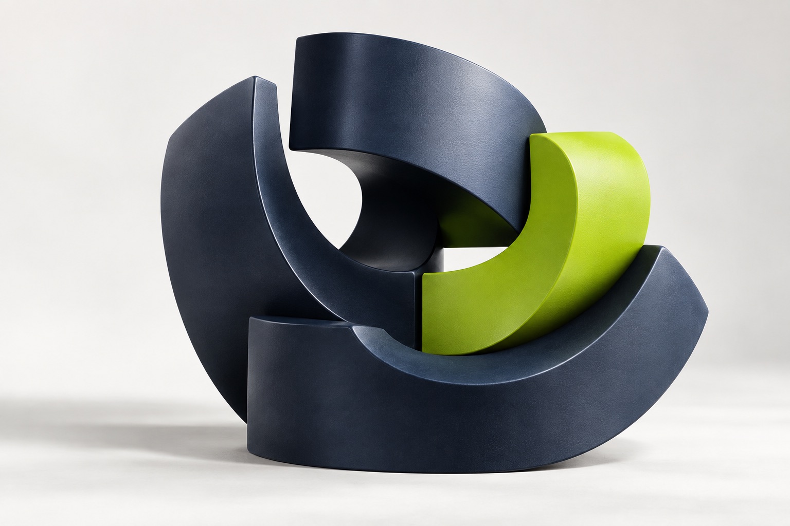 Forme blu e lime che si uniscono in una struttura armonica